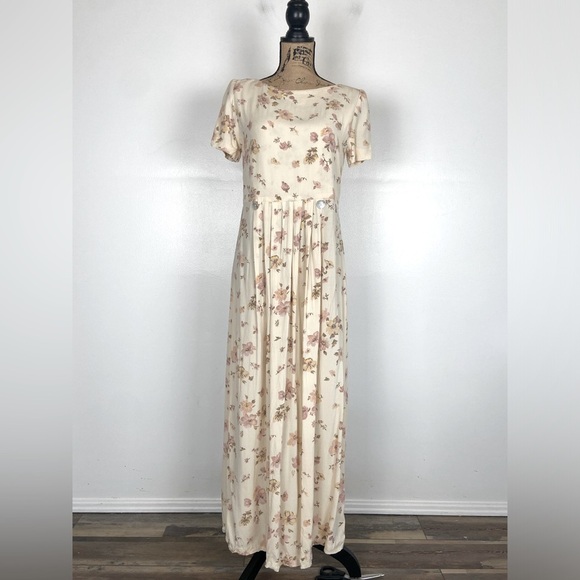 Claude Rene VTG Floral Maxi Dress Sz 4 Pleated Mother Pearl Buttons Cottagecore - Picture 1 of 14